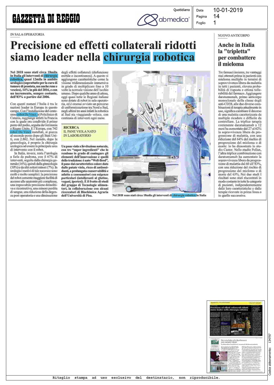 Gazzetta di Reggio - Precisione ed effetti collaterali ridotti: siamo leader nella chirurgia robotica
